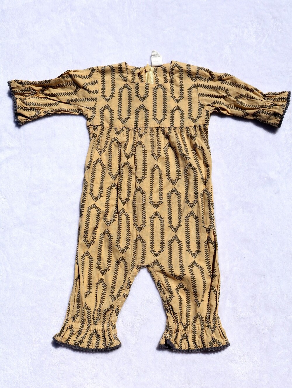 Kate Quinn 100% Organic Cotton Golden Yellow Slate Leafy Geometric Romper 3-6M